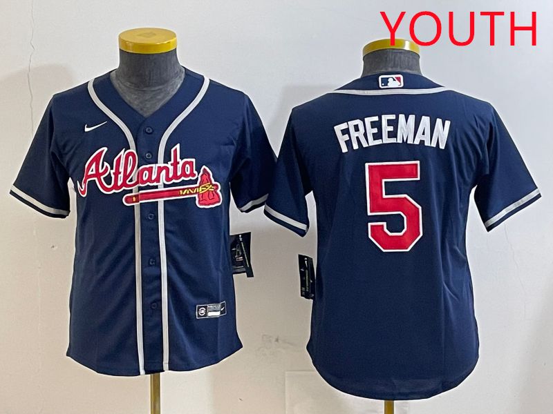 Youth Atlanta Braves 5 Freeman Blue Game 2025 Nike MLB Jersey style 1